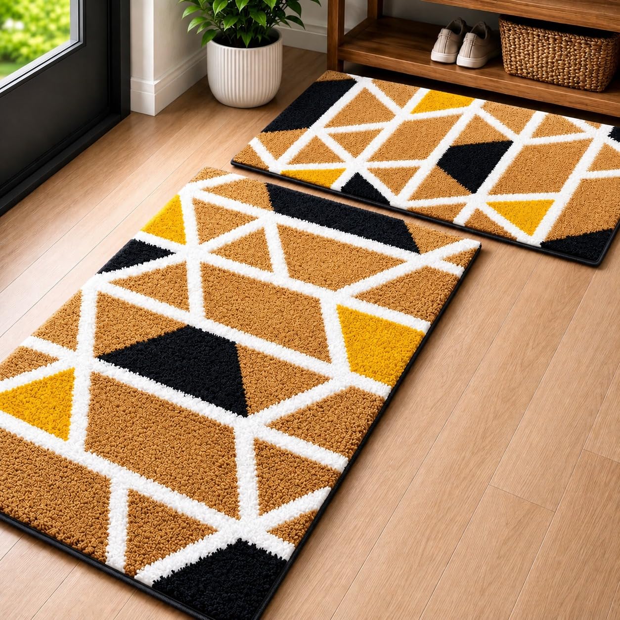 Roseate Mosaic Anti Skid (40x60 cm) Microfiber 2000 GSM Bath Mat for Bathroom/Bedroom/Door Mat/Floor Mat (Beige) Pack of 2