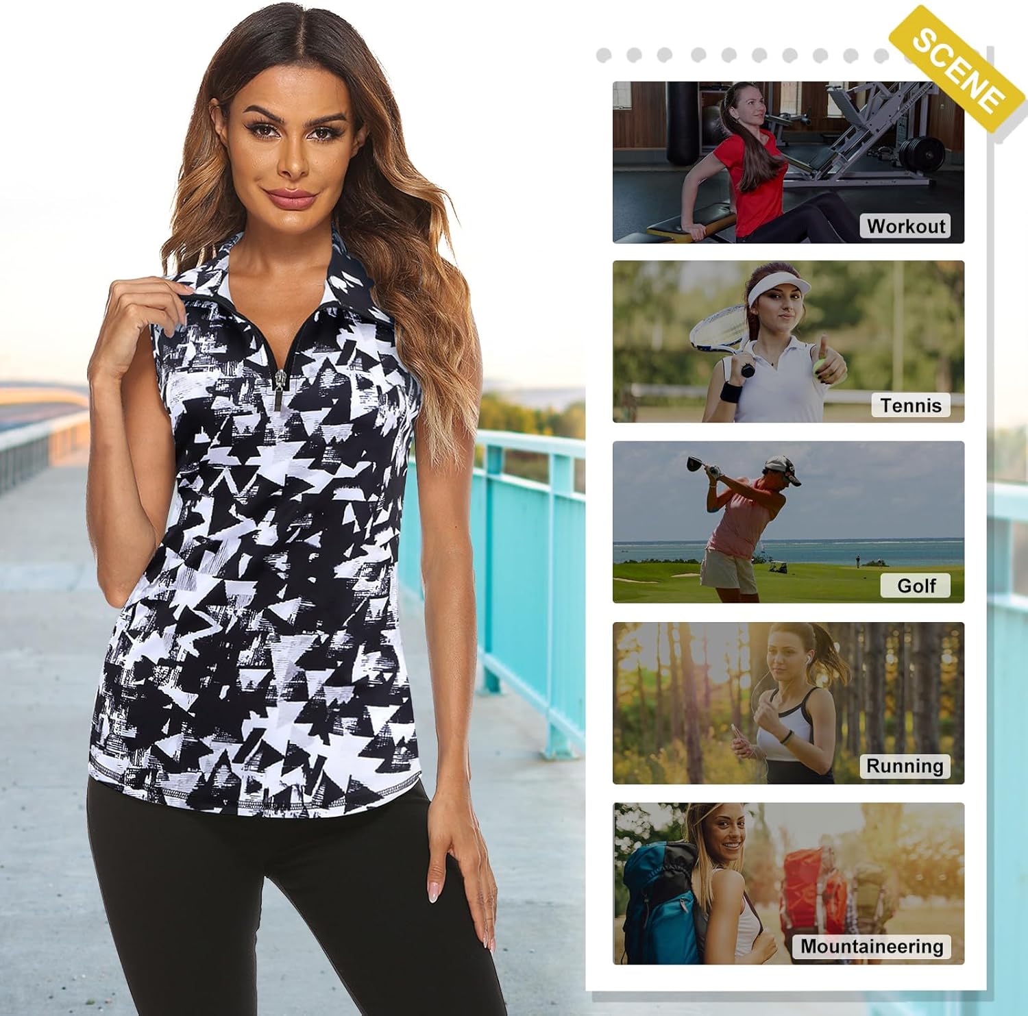 Koscacy Women's Sleeveless Golf Tennis Polo Shirts Zip Up Dry Fit Workout Tank Tops Athletic Shirt - Image 4