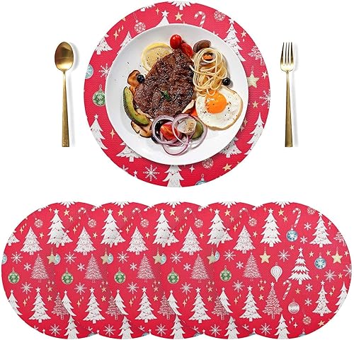 Miniatura 3 de White Christmas Trees Round Placemat, Non Slip Heat Resistant Table Mats for Kitchen one sizex4