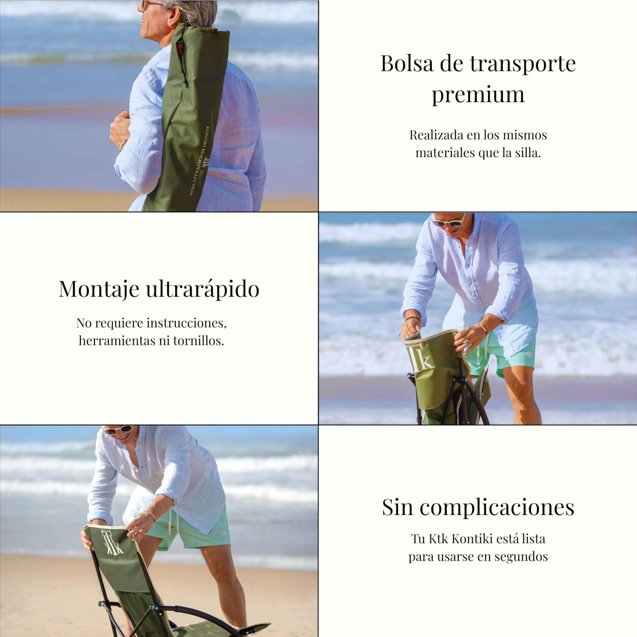 kTk KONTIKI Silla Playa Plegable Premium Ligera 2,9 kg con Bolsa | Diseño Elegante y Exclusivo | Silla Ligera para Jardín, Piscina y Exterior | Azul Marino | Confort y Estilo
