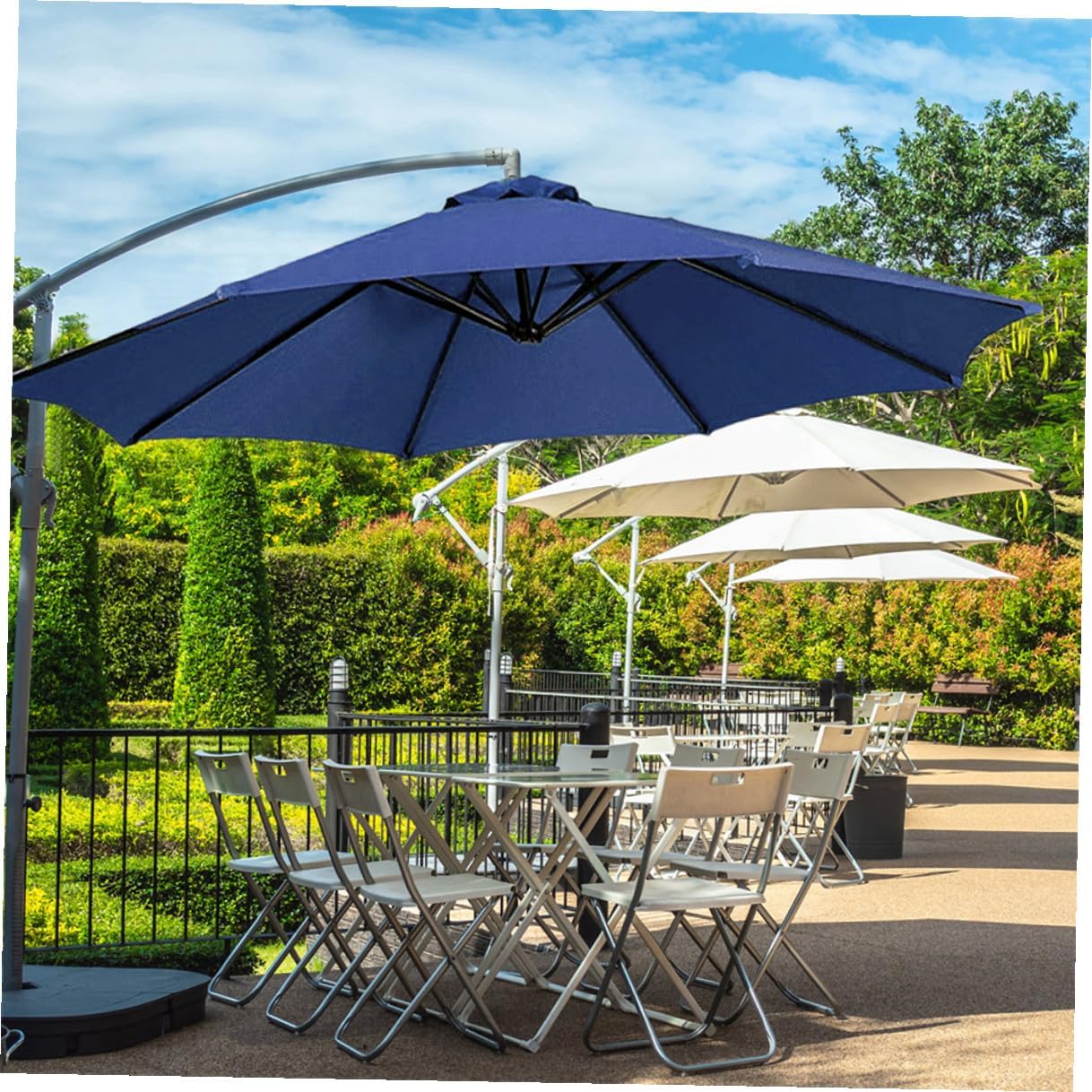 Replacement Patio Umbrella Canopy 2.7m 8-rib Navy Blue Polyester Fabric Outdoor Yard Umbrella Cover UV and Rain Resistant Replacement Cloth