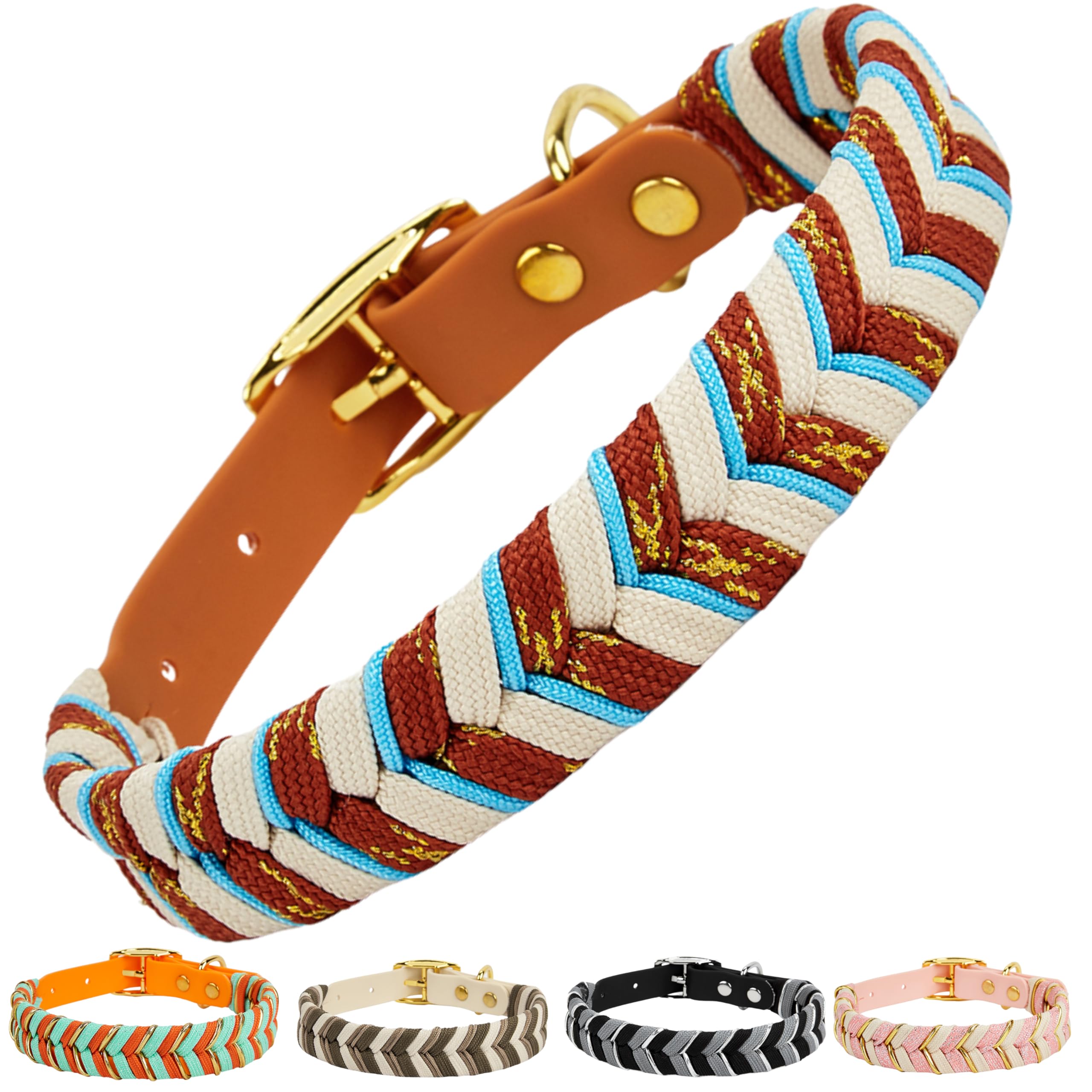 Albcorp Handmade Premium Dog Collar PVC Coated - Luxury Braided Waterproof Collar for Small Puppy to Large Dogs - Adjustable, Durable, Stylish Design