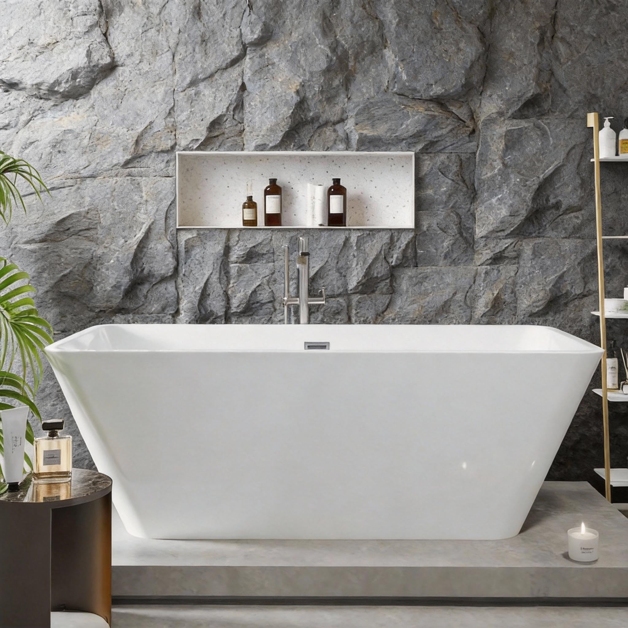 66 Inch Contemporary Freestanding Acrylic Bathtub White
