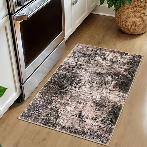 Miniatura 645 de IOHOUZE Alfombra pequeña abstracta de 2 x 3 pies, alfombra de entrada lavable para entrada interior, alfombras con respaldo de goma, alfombra gris