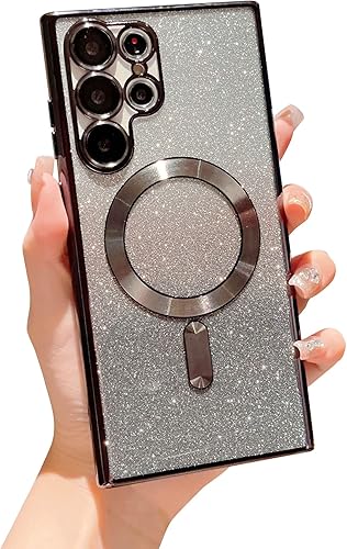 VANIPUFF Funda magnética para Samsung Galaxy S22 Ultra 0.18 oz cubierta de lujo chapado en degradado con purpurina compatible con MagSafe, funda