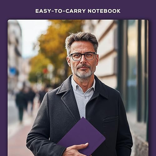 Miniatura 6 de Beechmore Books - Cuaderno a rayas, tamaño regular, color ciruela real, diario de tapa dura prémium con cuero vegano, papel grueso de 4.23 ozm con