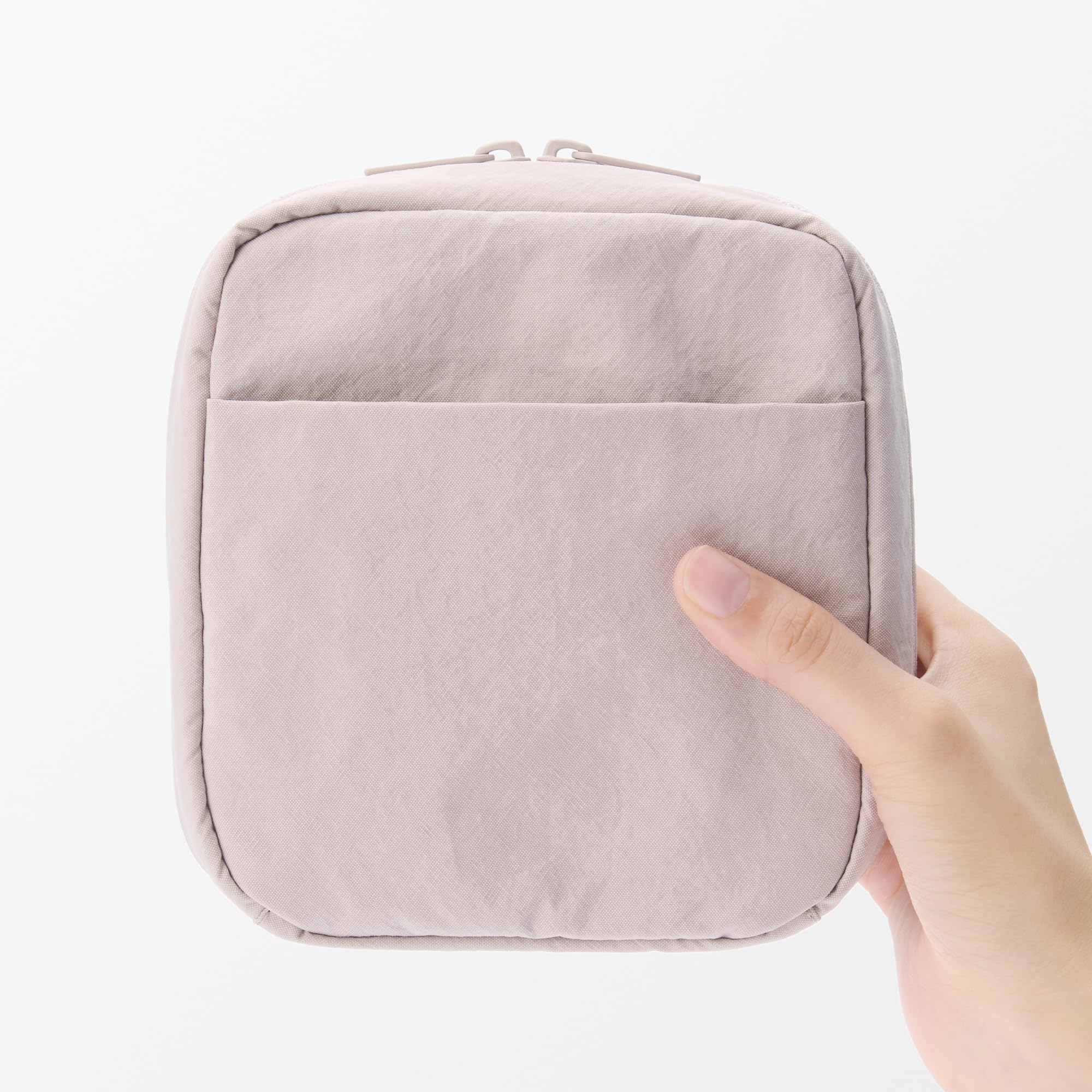 MUJI 84475870 Wrinkle Nylon Wide Open Square Pouch, rosa, ca. 14 x 16 x 6 cm