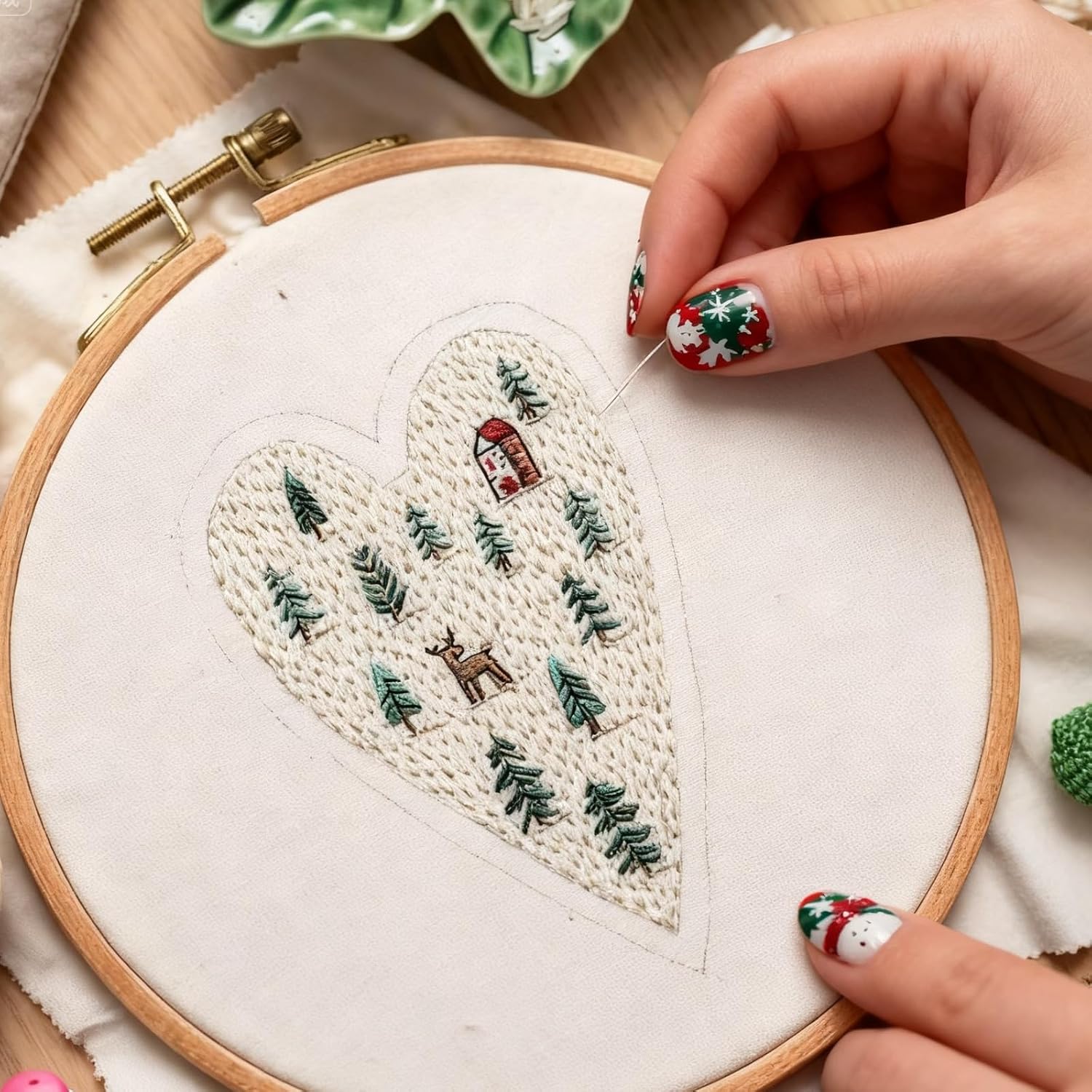 Embroidery Christmas Ornament Kits, DIY Heart Embroidery Christmas,DIY Heart Shaped Hand Embroidered Christmas Ornament/Ornament Kit,Unique Creative Gifts for Holiday Decorating (8pcs)