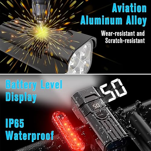 Miniatura 6 de Luces de bicicleta reales superbrillantes de 2000 lúmenes para conducción nocturna, luces de bicicleta recargables delanteras y traseras, faro