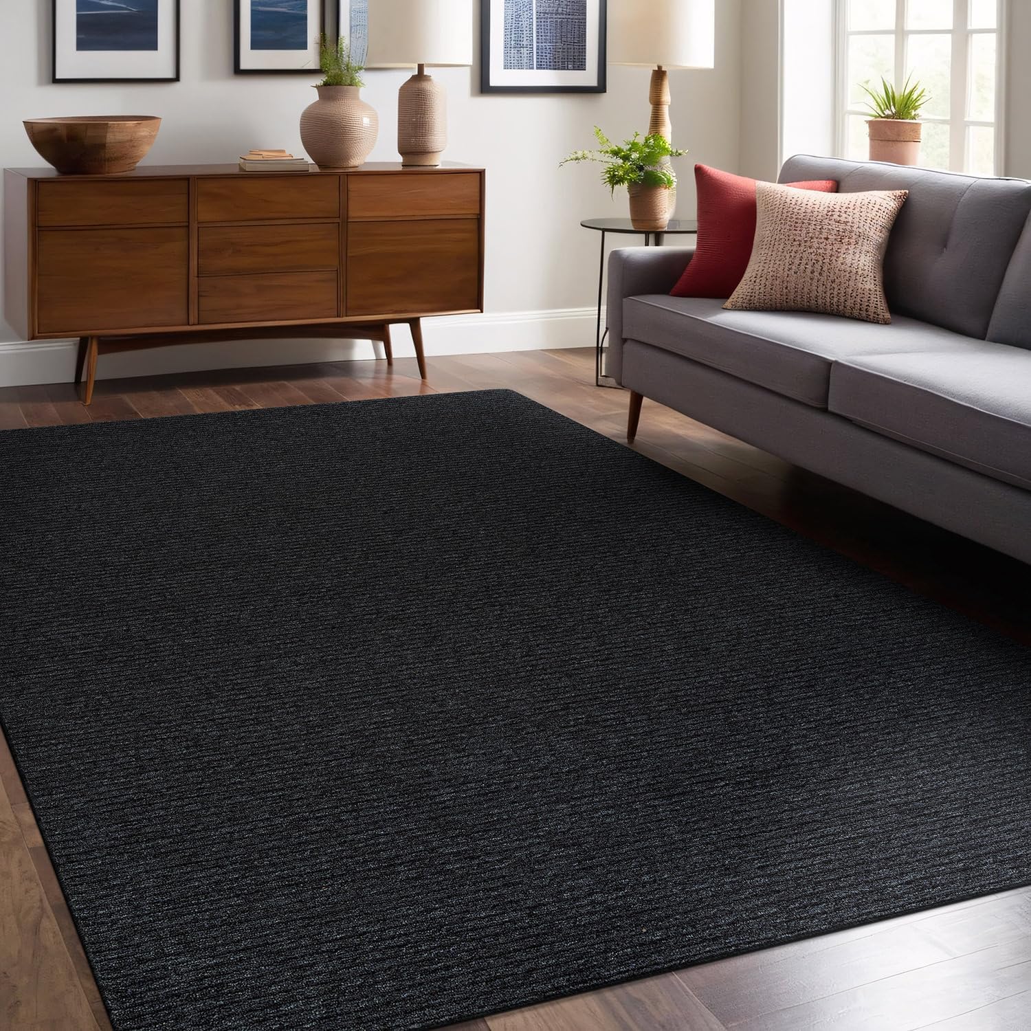 Luul Home Non Slip Dark Gray Solid Rubber Back Thin Rug for Living Room 8x10 Area Rugs for Kitchen, Rugs for Bedroom, Stain Resistant Easy Cleaning Non Shedding Carpet Dark Gray 8 x 10