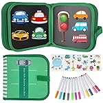 Qrytoi Erasable Doodle Set for Kids - Reusable Magic Drawing Book with 12 Watercolor Pens 14 Page Drawing, Road Trip Car Game Writing Painting Set for Boys and Girls (Traffic Light)