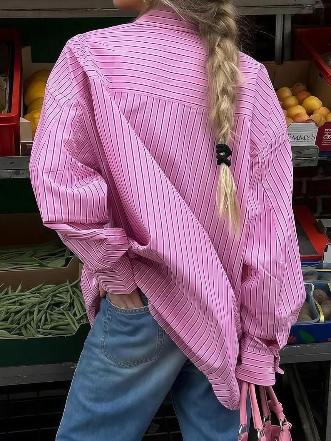 SOLY HUX Women's Button Down Shirts Striped Long Sleeve Oversized Shirt Collared Office Work Blouses Tops - Image 2