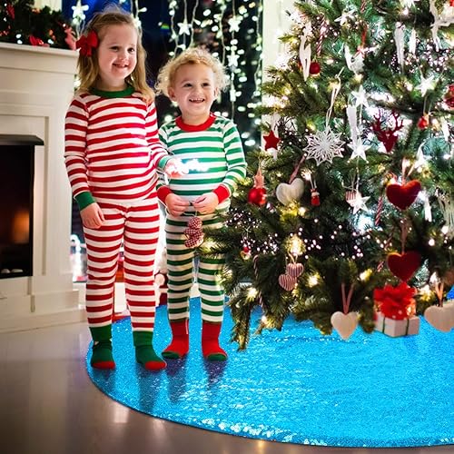 Miniatura 5 de Falda de lentejuelas para árbol de Navidad, 48pulgadas, doble capa, para bodas y fiestas