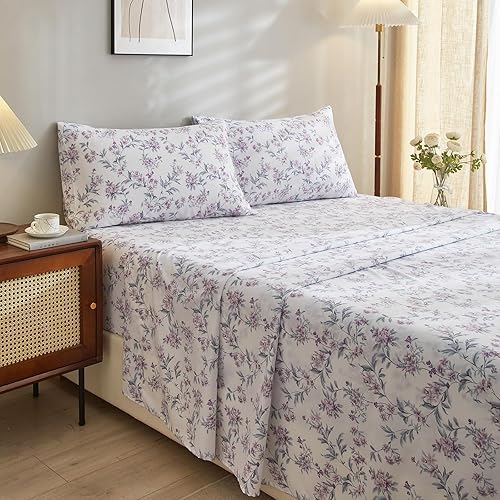 Miniatura 3 de VClife Sábanas de microfibra suave con estampado floral, tamaño individual, color blanco, para niña, mujer, juego de sábanas de ramas florales