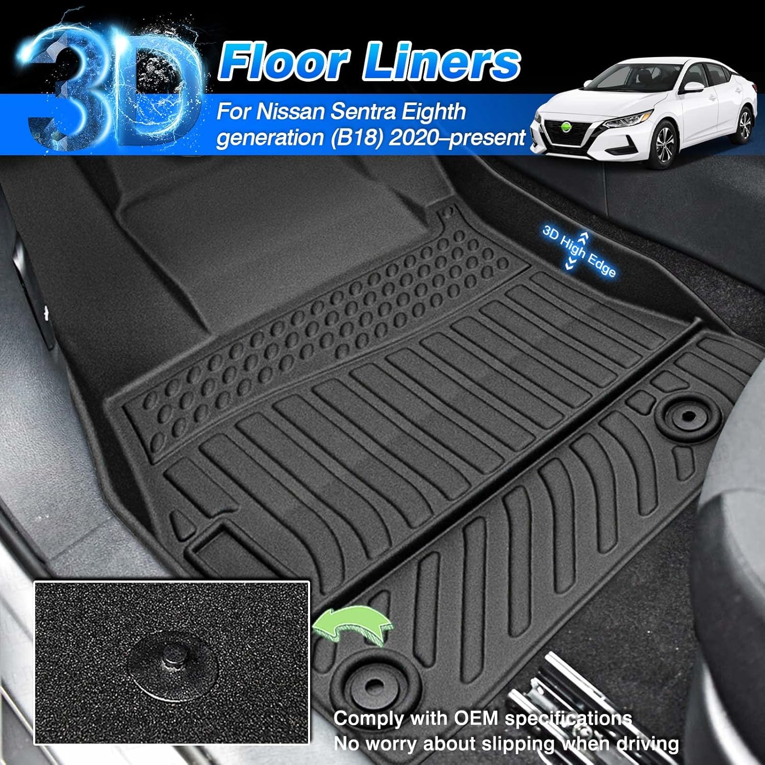 Cartist Custom Fit for Floor Mats Nissan Sentra 2020-2024 2025 2026 All Weather Floor Liner 1st & 2nd Row Carpet Cover TPE Waterproof - Image 2
