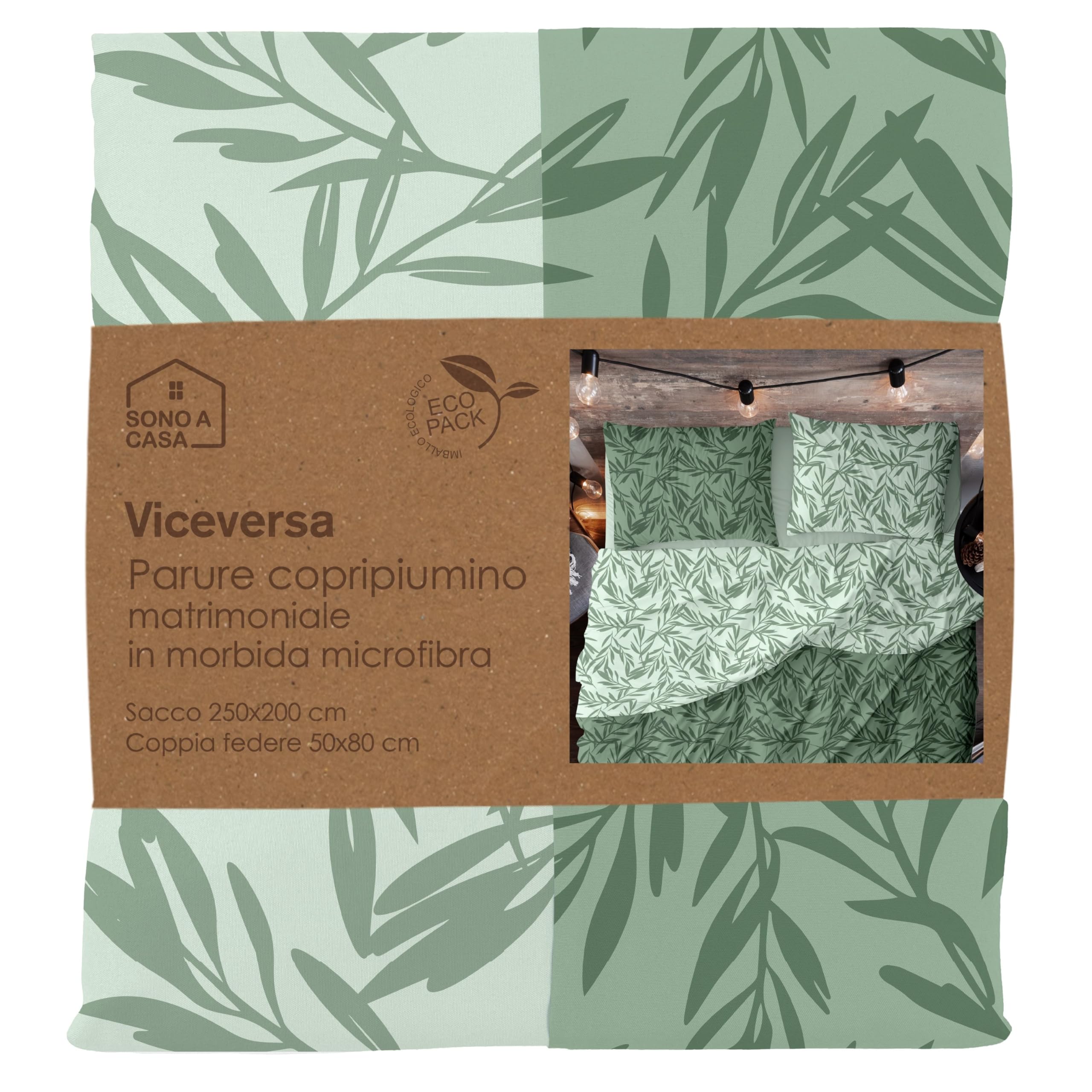 Set Copripiumino Matrimoniale, 1 Lenzuolo a Sacco Double 250x200 cm e 2 Federe Double 50x80 cm - 100% Morbida e Resistente Microfibra Stampata di Alta Qualità (Vice Verde, Matrimoniale)