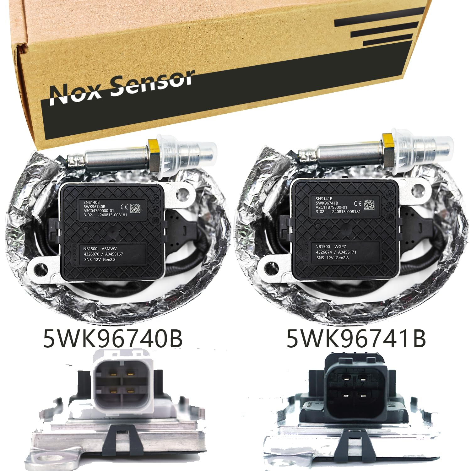 2PCS Inlet & Nitrogen Oxygen Sensor 4326870 3687930 5WK96740B 4326874 4326874RX 5WK96741B Nitrogen Oxide Sensor Nox Sensor Compatible with Cummins ISX 15.0L 11.9L Kenworth Peterbilt