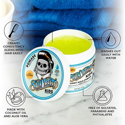 Miniatura 3 de Suavecito Pomada para Niños con Aroma Calmante de Manzanilla Fijación Ligera 4 oz. - Gel para el Cabello a Base de Agua Sin Escamas - Fórmula