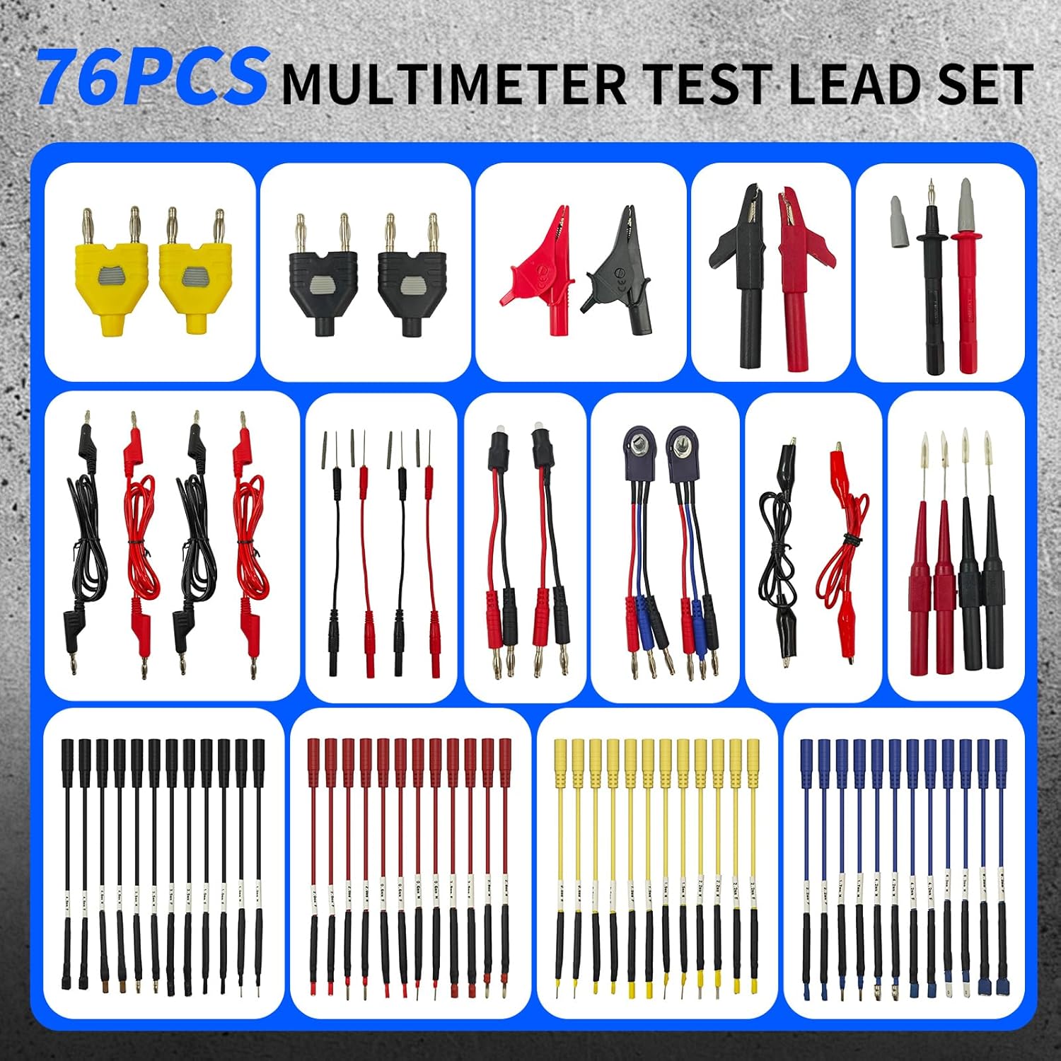 76-Pcs Automotive Circuit Test Lead Kit, Multimeter、Electrical Test Leads Kit, Back Probe Kit, Alligator Clip, Acicular Probe, Banana Plug Adapters, Volt Meter Lead (with Carrying Case) - Image 3