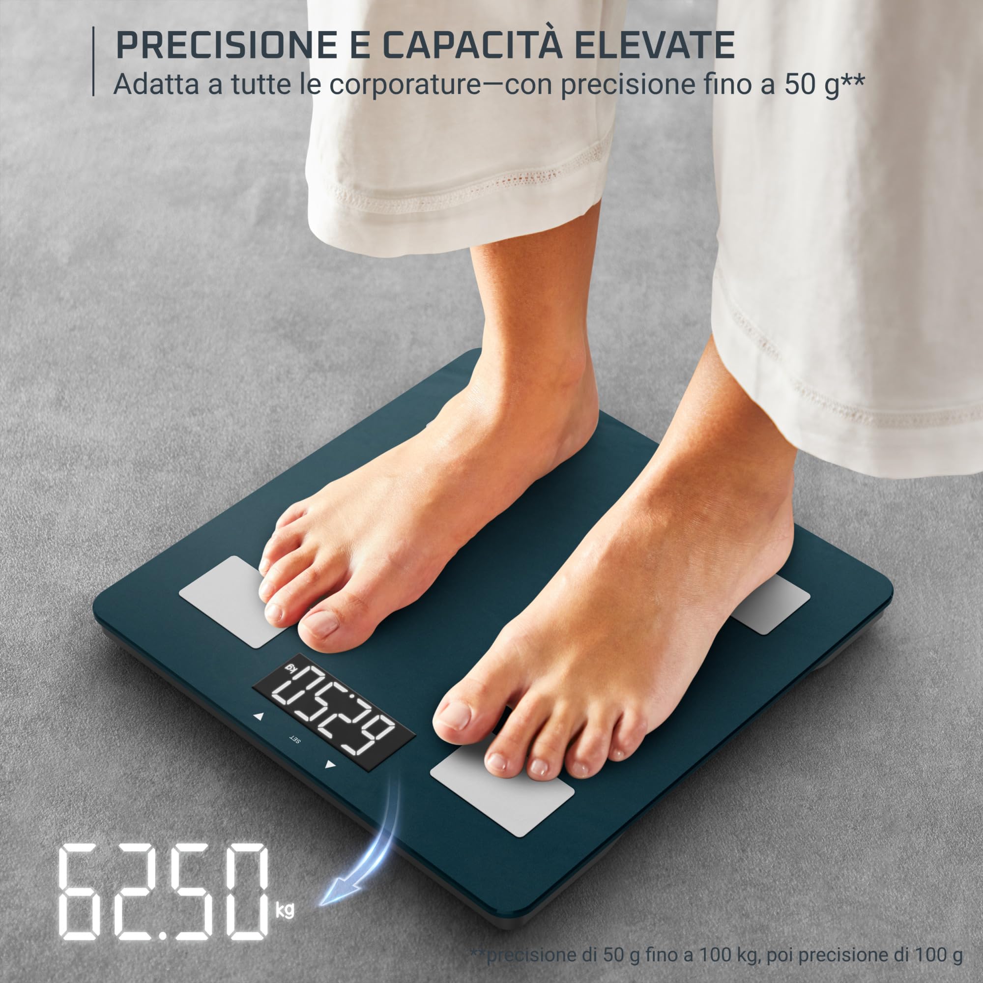 Rowenta Body Up 2.0, Bilancia con Schermo LED Facile da Leggere, Capacità 180 kg, Riconoscimento Automatico, Design Elegante, AutoAccensione e Spegnimento Automatico, Colore Trust Metal, BR2600