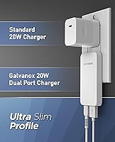 Vista 2 de Type C Flat Wall Charger, Galvanox Ultra Slim (Multi-Port Power Adapter) for iPhone 13/14/15/16 iPhone 17 Pro/Max and Samsung Galaxy Models, 20W