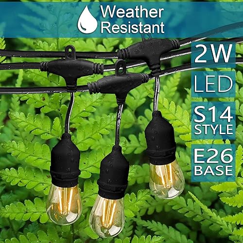 Miniatura 3 de Banord Cadena de luces LED para exteriores, luces de patio de 48 pies con bombillas Edison de plástico vintage de 2 W regulables y hilo de grado