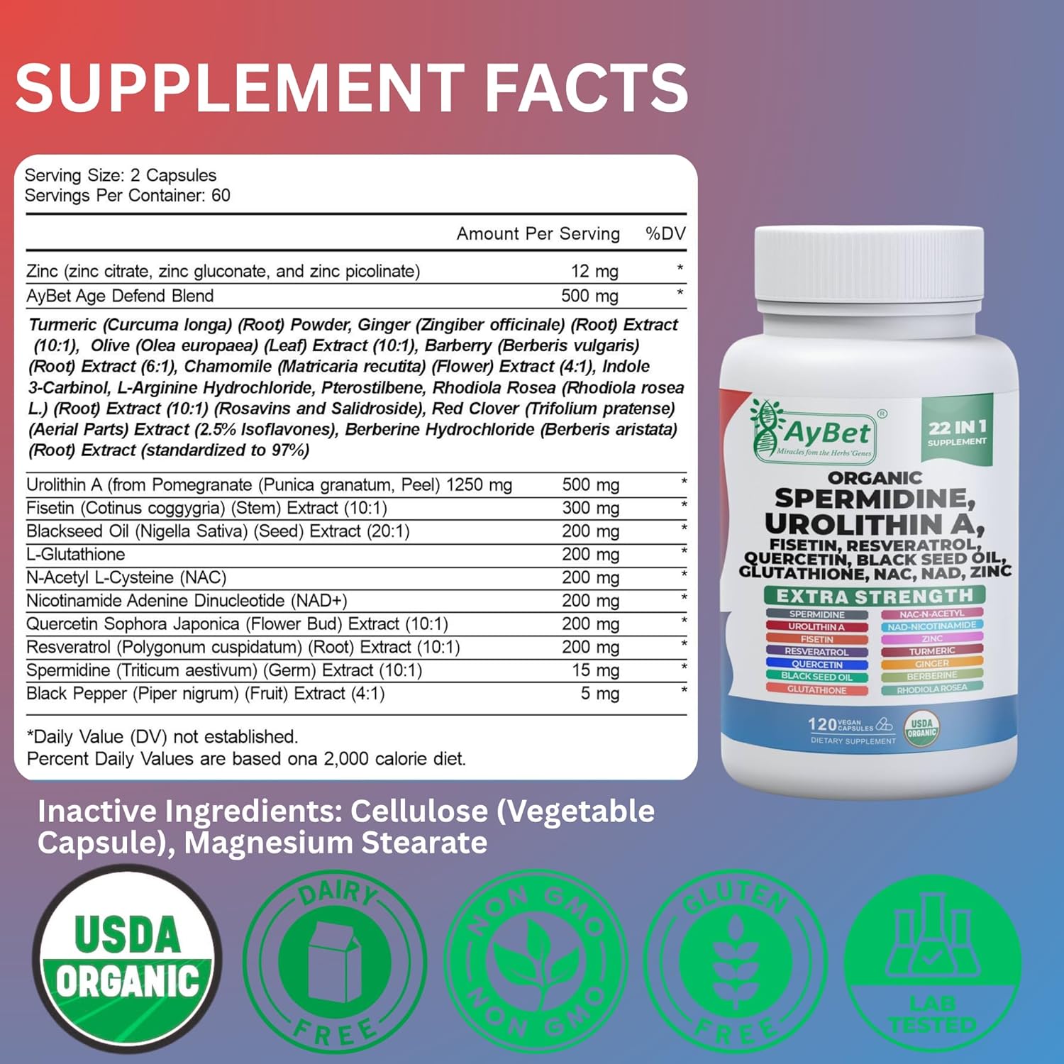 Spermidine Urolithin A Supplement | Herbal Anti Aging | Antioxidant Formula with Fisetin, Resveratrol, Glutathione, Quercetin, Black Seed Oil, NAC, NAD, Zinc |Halal Vegan Organic 120 Capsules - Image 5