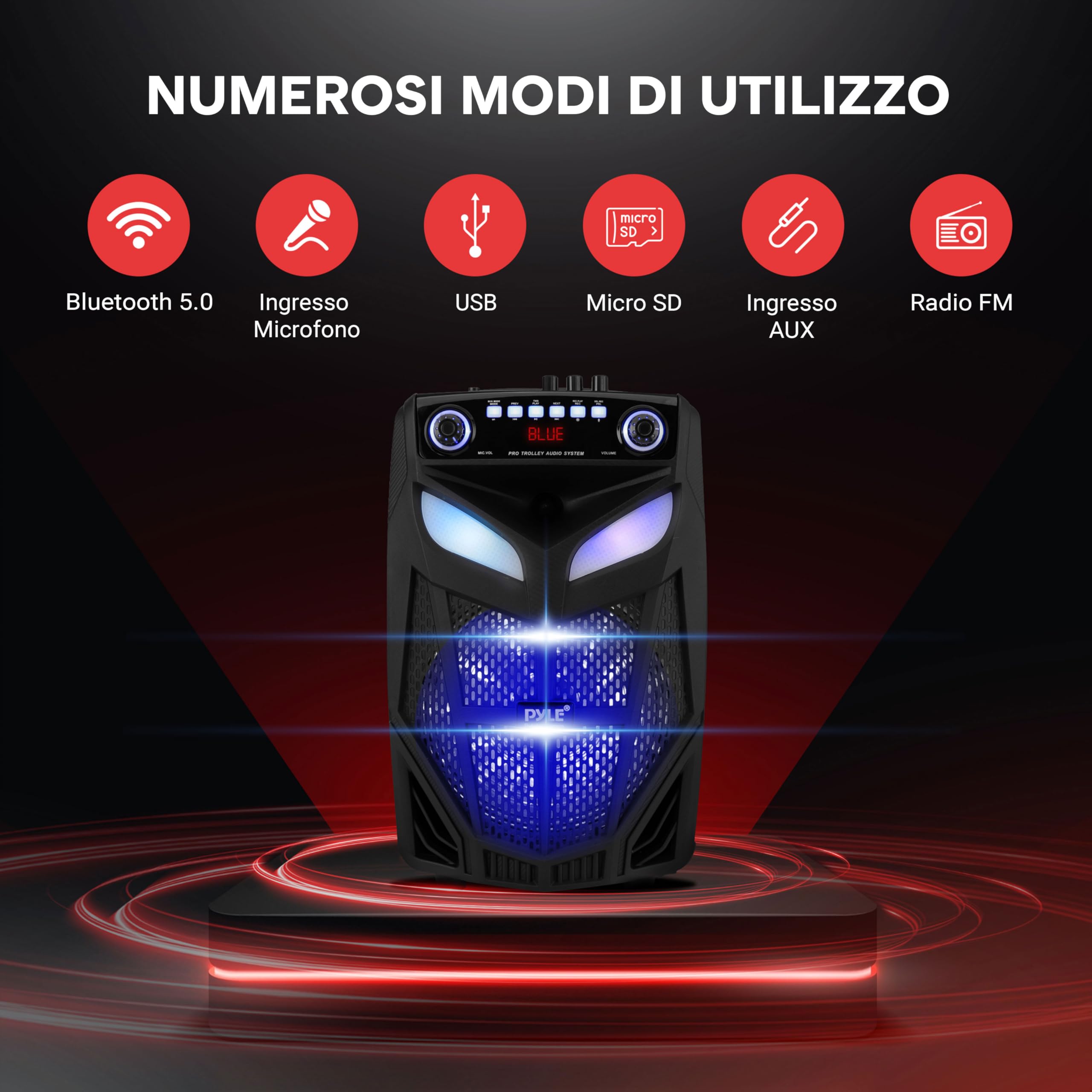Pyle Cassa Bluetooth Portatile 800 Watt, Altoparlante Bluetooth con Subwoofer 30cm, Microfono Wireless, Ruote, Batteria Integrata 4 ore, Karaoke, Feste e Esterni