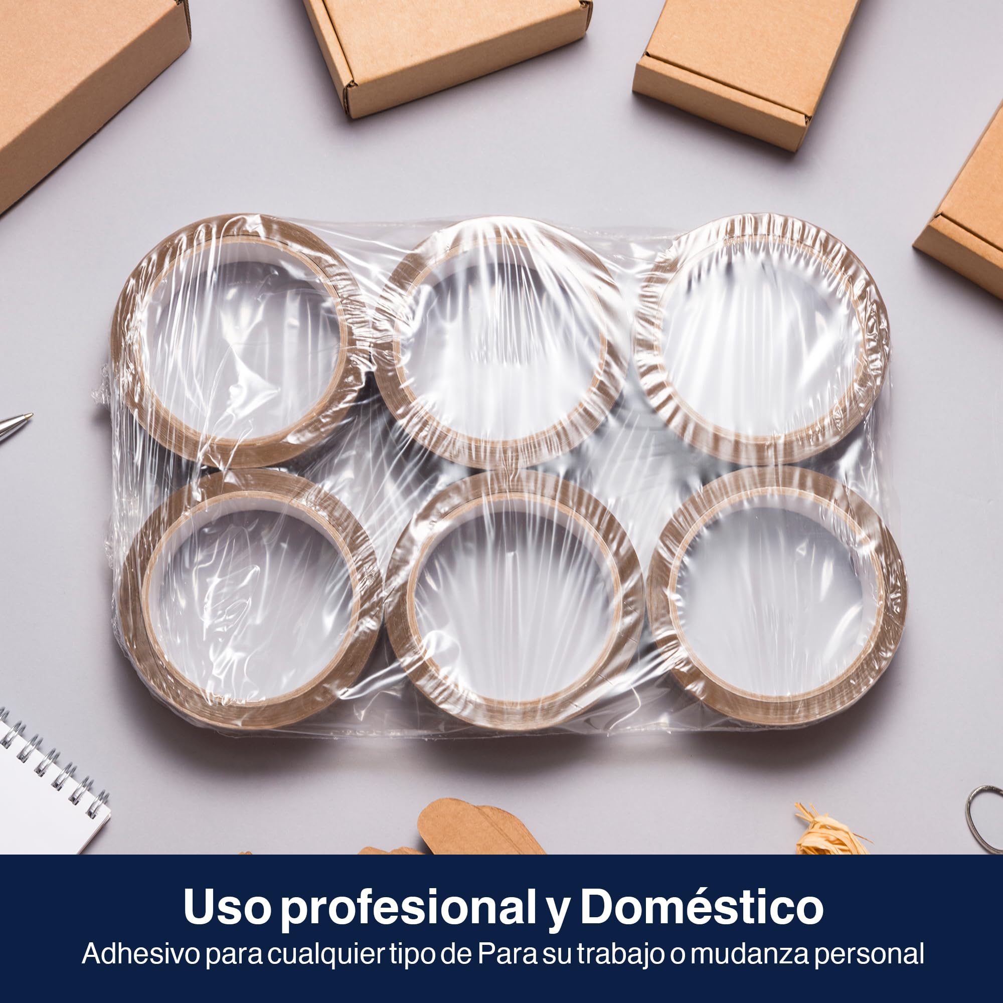Precifilm Pack 6 Rollos de Mini Film Transparente para Embalar con Dispensador, Rollos de Plástico Embalaje de 10 cm, Ideal para Protección y Seguridad en Envíos y Almacenaje, Plástico, Transparente