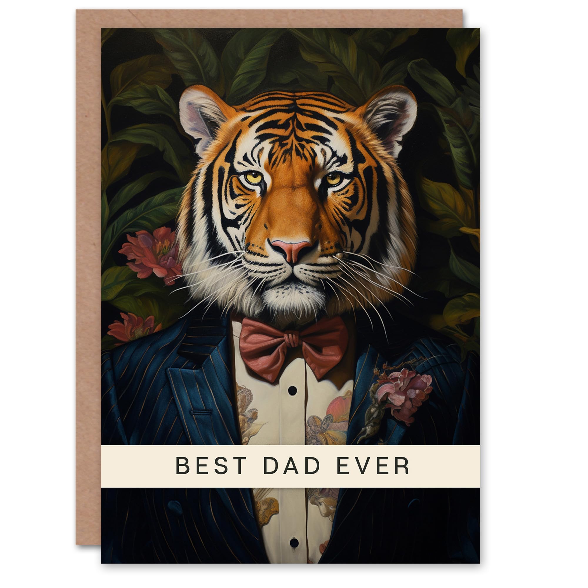 Artery8 Father's Day Greeting Card Classy Tiger Floral Portrait Best Dad Ever