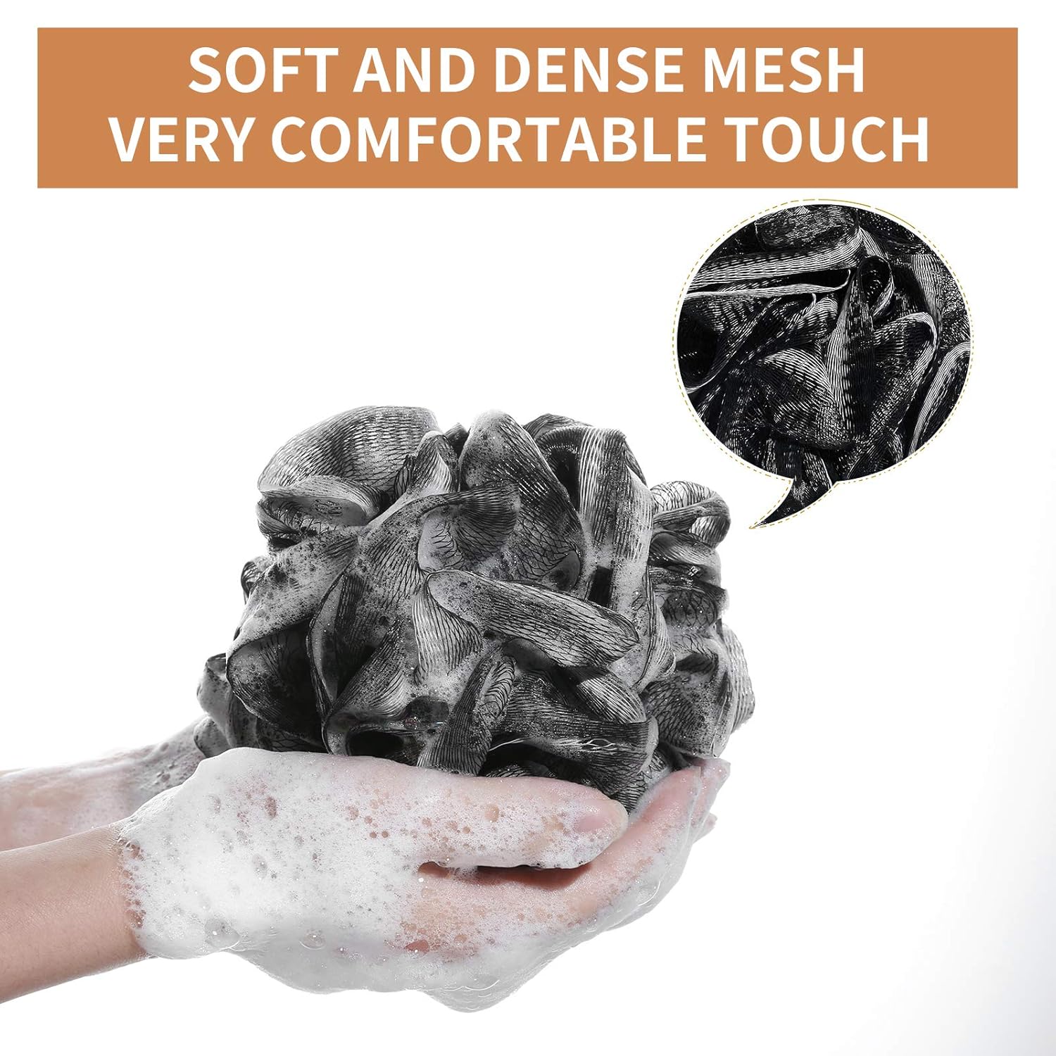Trillnaber 5 Pack Shower Ball, 3 Premium Loofah Back Scrubber with Extended Reach Handle 15.5'' & 2 Black Large Shower Loofah Bath Sponge, Exfoliating Loofa Loofah Sponge for Men & Women : Beauty & Personal Care