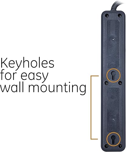 Miniatura 5 de GE UltraPro - Protector SurGE de 6 tomas, cable de extensión trenzado de diseño de 2 pies, enchufe plano, cable de alimentación largo, montaje en