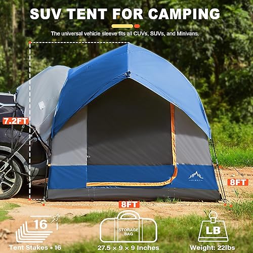 Miniatura 2 de GoHimal Tienda de campaña SUV para camping, impermeable PU3000mm espacioso diseño de doble capa para 5-8 personas, incluye lluvia y bolsa de