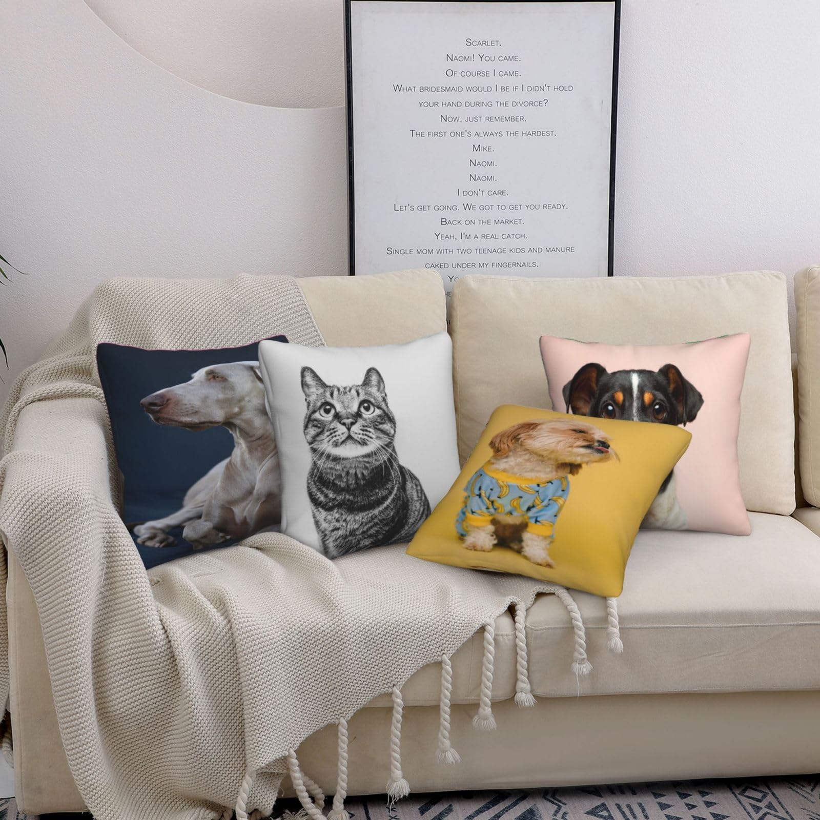 Fundas de Cojines Juego de 4 60x60cm Funda Cojin Felpa Corto Animales Cojines Decoracion Perros Fundas de Cojín Cuadradas Impresión Doble Cara con Cremallera Oculta,para Sofá Decoración Hogar24x24in