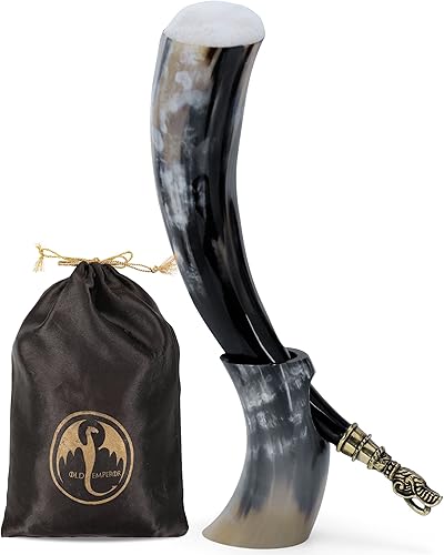 Bocina vikinga XL con punta de lobo de latón, regalo vikingo para hombres y mujeres, único y hecho a mano, seguro para alimentos, acabado de brillo