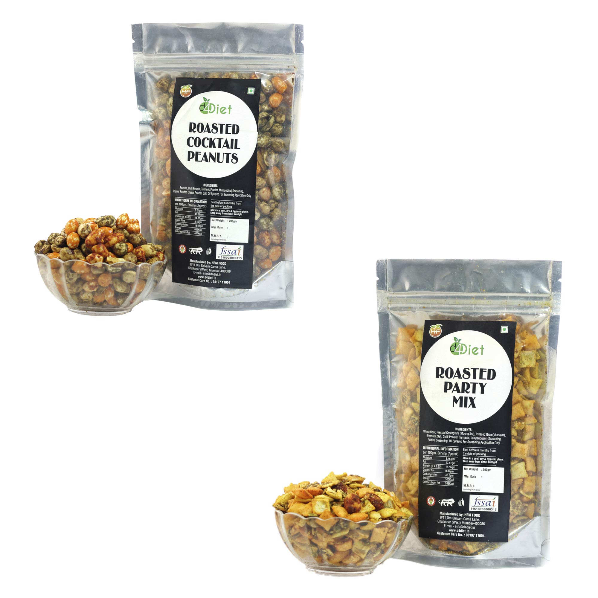 D4DIET Roasted Cocktail Masala Peanut + Roasted Party Mix 400 gram (Combo Pack)