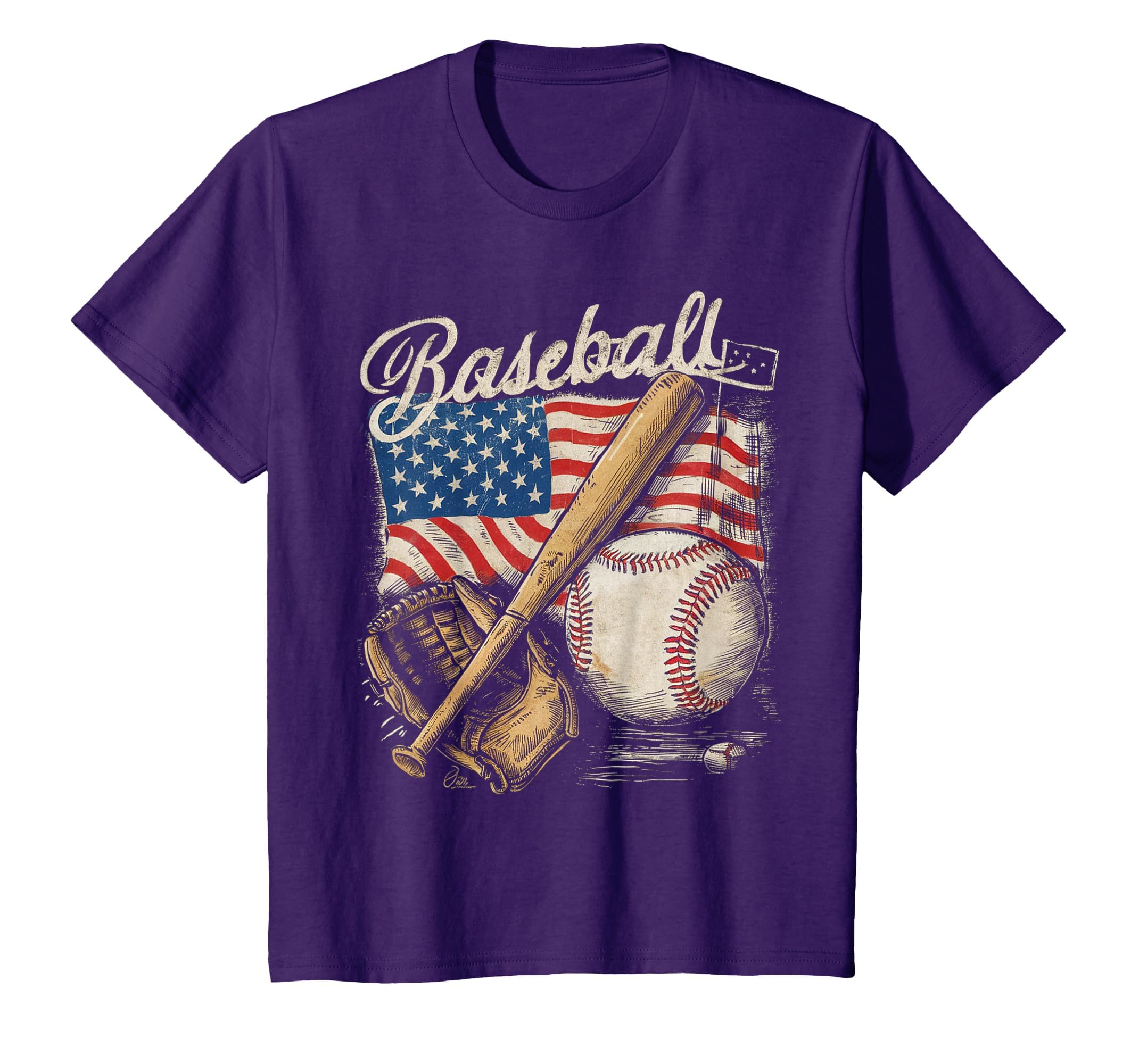 American Flag Baseball Player Bat Fan Catcher Pitcher USA T-Shirt