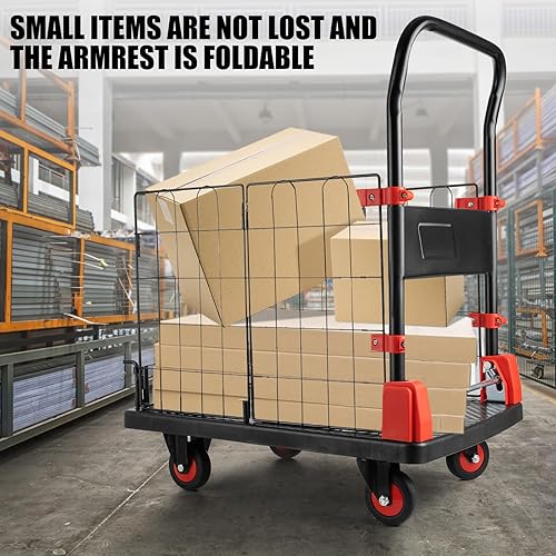 Miniatura 8 de Carrito de plataforma con jaula, carrito de plataforma resistente de 880 libras de capacidad, carrito plegable de plataforma con ruedas giratorias