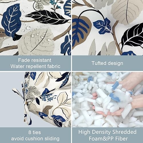 Miniatura 3 de LVTXIII Juego de 2 cojines de asiento y respaldo alto para exteriores, cojín de respaldo alto copetudo para silla mecedora de temporada con lazos,