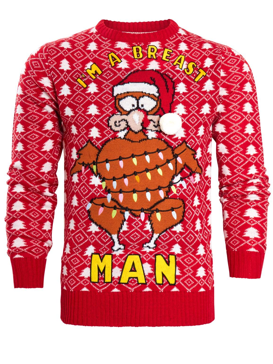 SS7 Mens Christmas Jumper Red Turkey Breast Man