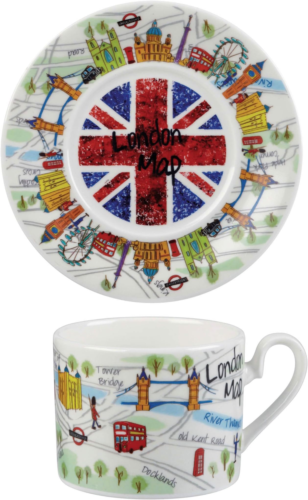 James Sadler London Collection Princess Teacup and Saucer Map, Multi-Colour, 200 ml