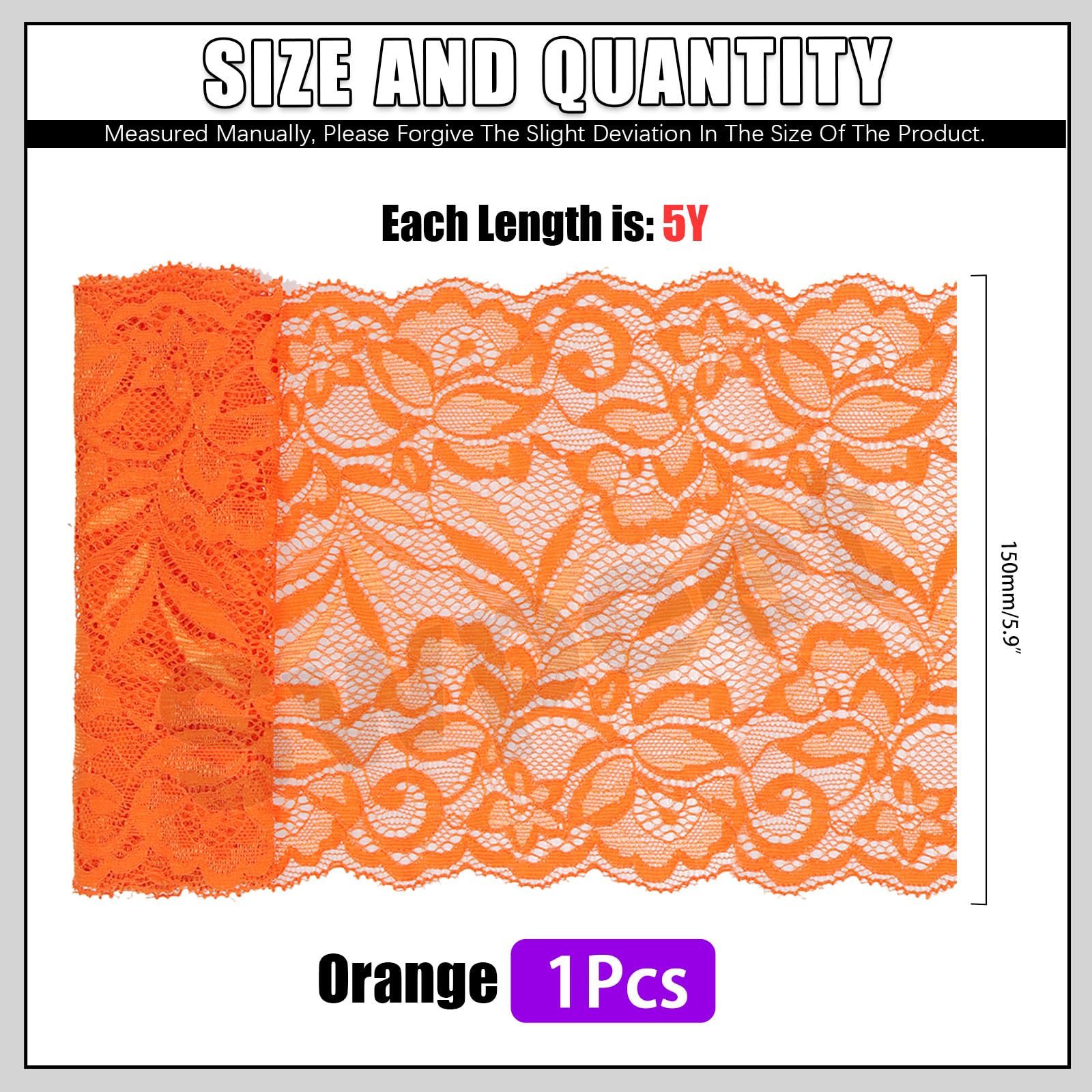 Swpeet 5 Yard by 6" Wide Orange Lace Fabric Stretch Elastic, Trim Lace Ribbon - Image 2