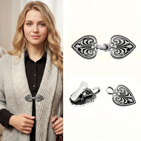 Clip vintage per maglioni, 1 paio di chiusure per scialle e cardigan, per colletto e camicia, chiusure decorative senza cuciture, per stile retrò quotidiano, regalo per donne - 5