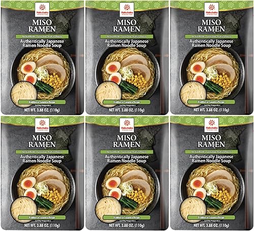 Hakubaku Sopa japonesa de fideos ramen, MISO, 3.88 onzas (paquete de 6), auténtico ramen japonés no frito y fideos suaves, estable en el