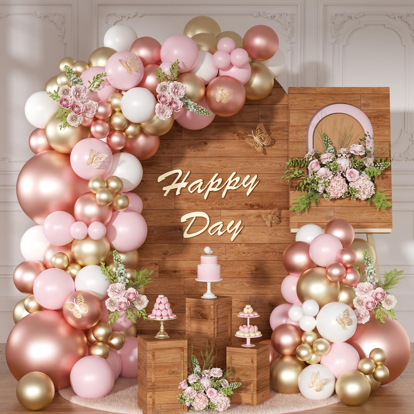 Rose Gold Pink Balloon Arch Kit 163 Pcs rose gold Balloon Garland Kit Include Rose Gold Pink White Balloons for Wedding Birthday Bridal Baby Shower