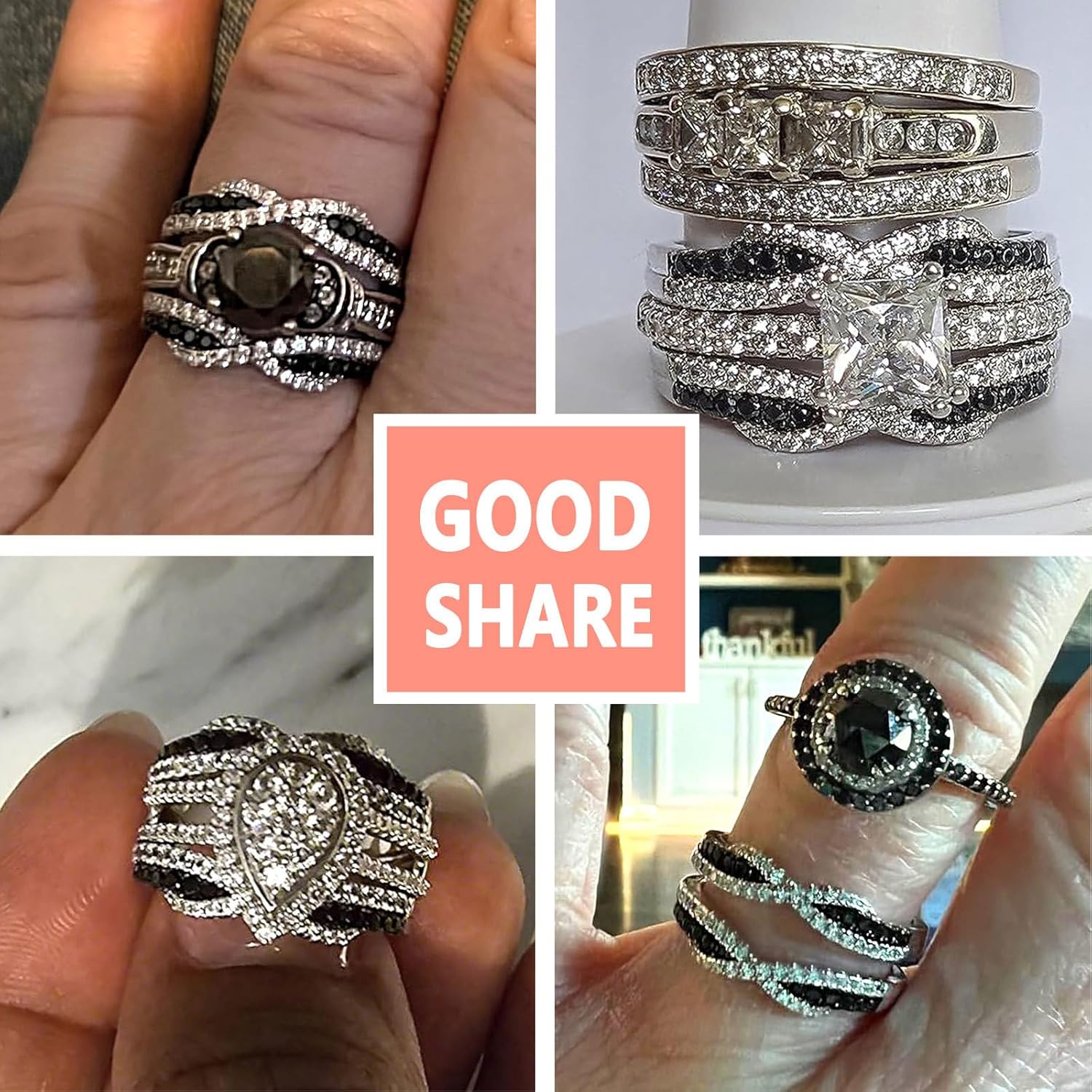 SHELOVES Ring Enhancer for Engagement Rings Black White Cubic Zirconia Wedding Bands 925 Sterling Silver 5-10 - Image 2