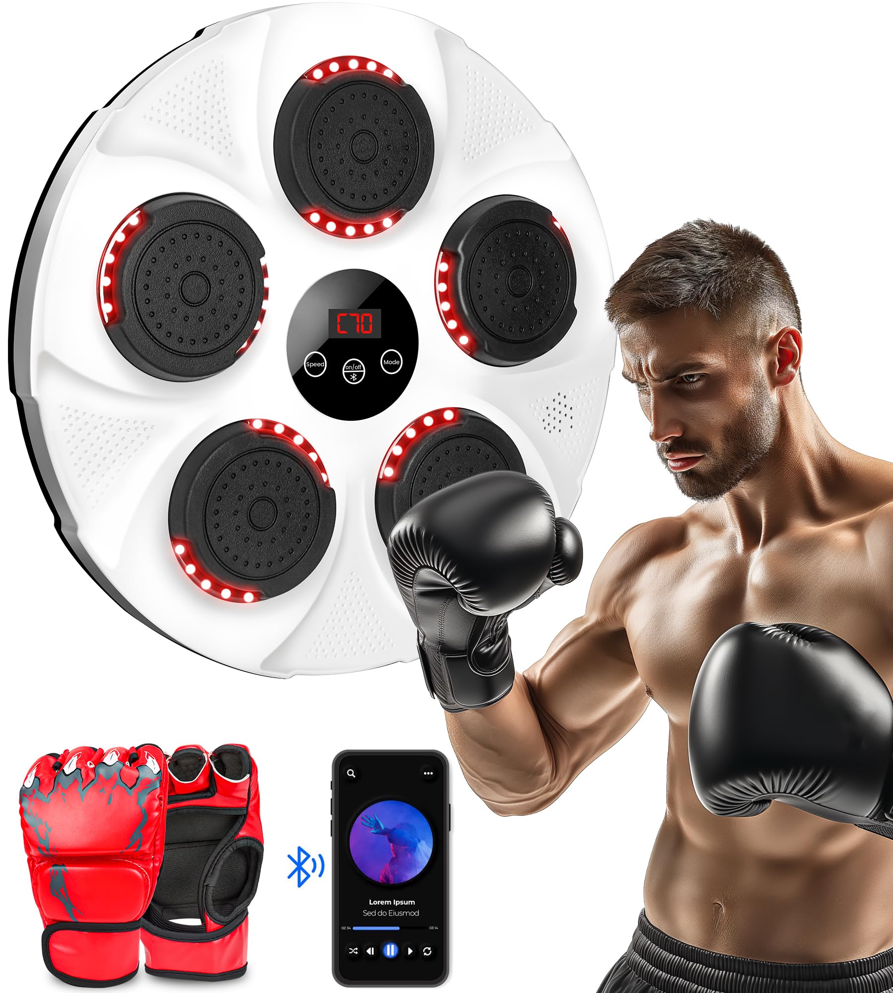 JXQXYN 2024 Smart LED Bluetooth Music Boxing Machine with USB Charging - 9 Exercise Modes and Boxing Gloves for Home Fitness and Family Fun Gift