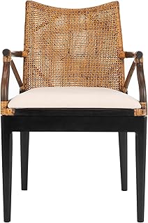 SAFAVIEH Home Collection - Gianni Brown & Black Solid Wood Rattan Arm Chair, Tropical Coastal Accent Seating for Living Room or Dining Space (SEA4011A)