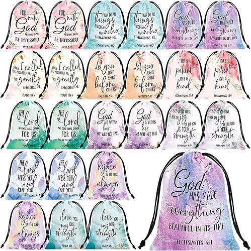 Locmeo 24 bolsas de Navidad cristianas con cordón, versículo de la Biblia, reutilizables, tela Oxford, bolsas de regalo religiosas, bolsas de regalo