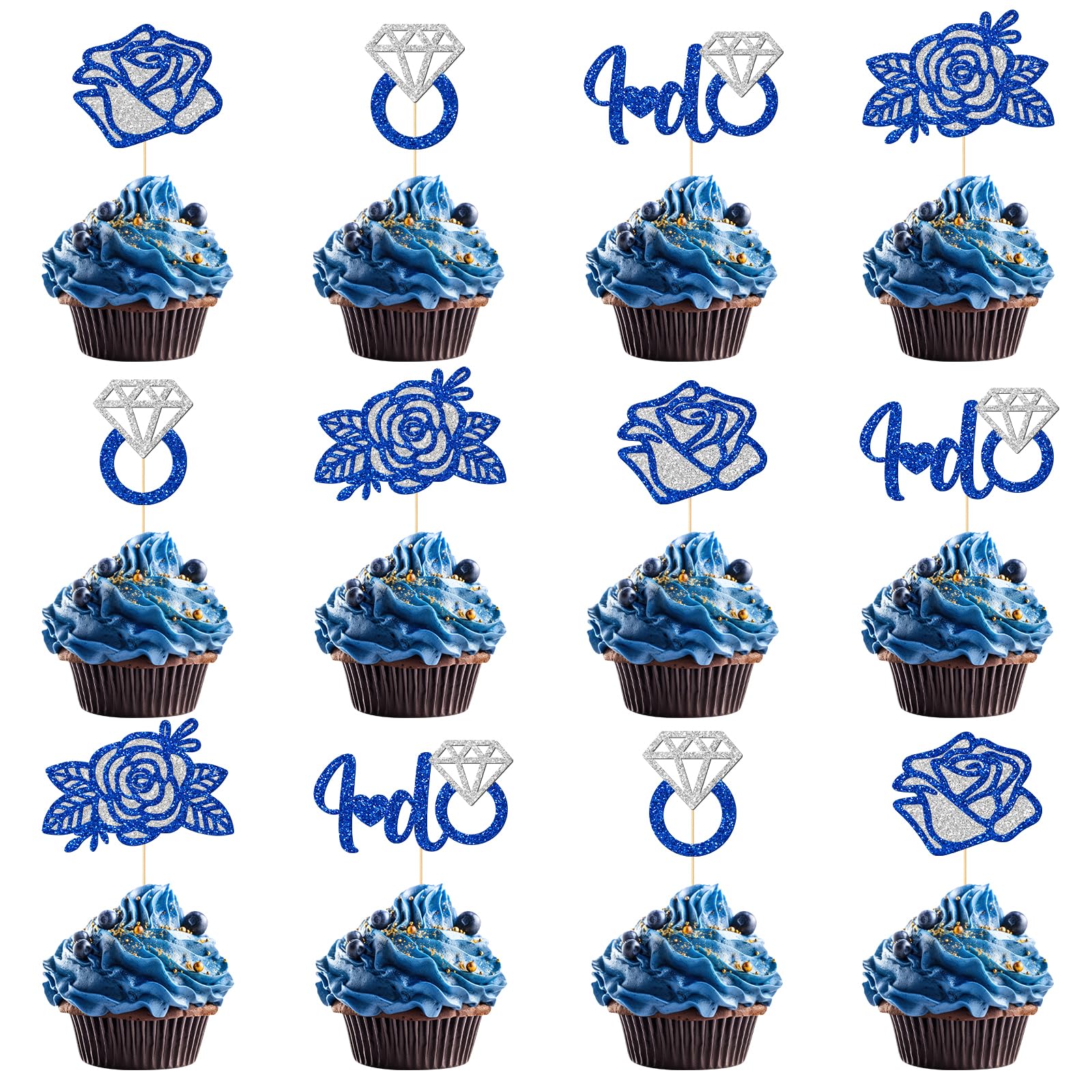 24PCS Something Blue Before I Do Bridal Shower Cupcake Toppers, Blue Bridal Shower Decorations, Wedding Cupcake Toppers, Engagement Party Decor, Double-sided Glitter